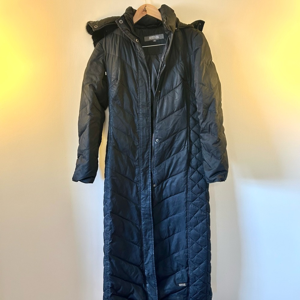 Kenneth Cole Reaction Black Quilted Floor Length Winter Coat XS